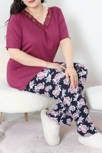 Büyük Beden Dantelli Pijama Takımı Mor - 71500.1773.