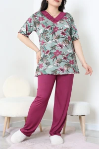 Büyük Beden Dantelli Pijama Takımı Çağla - 71500.1773.