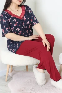 Büyük Beden Dantelli Pijama Takımı Lacibordo - 71500.1773.