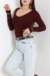 V Yaka Çıtçıtlı Bluz Mürdüm - 4155.1247.
