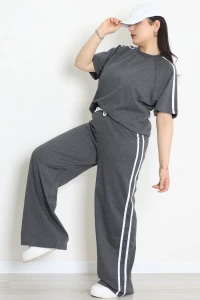 2 İplik Şeritli Büyük Beden Eşofman Takımı  Füme - 52260.1857.