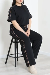 2 İplik Şeritli Büyük Beden Eşofman Takımı  Siyah - 52261.1857.
