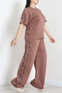 2 İplik Şeritli Büyük Beden Eşofman Takımı  Acıkahve - 52261.1857.