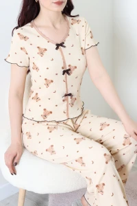 Kurdeleli Bürümcük Pijama Takımı Bej - 52339.2159.