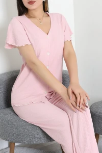 V Yaka Bürümcük Pijama Takımı Pudra - 52340.2159.