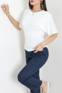 Arka Bağlamalı Modal Bluz Beyaz - 71161.1388.