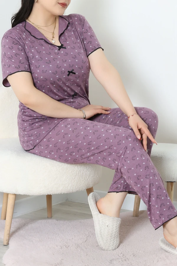 Büyük Beden Puantiyeli Viskon Pijama Takımı Koyulila - 71238.1048.