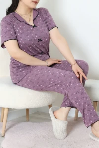 Büyük Beden Puantiyeli Viskon Pijama Takımı Koyulila - 71238.1048.