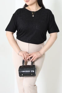 Simli Kısakol Viskon Bluz Siyah - 71475.1990.