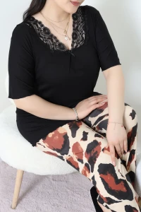 Büyük Beden Dantelli Pijama Takımı Siyahkahve - 71500.1773.