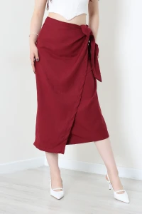 Yandan Bağlamalı Keten Etek Bordo - 44028.701.
