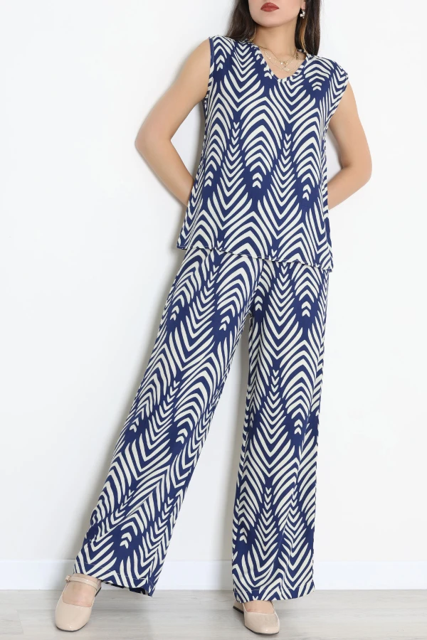 Viskon V Yaka Desenli Takım Lacivert - 55183.701.