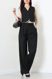 Crop Yelek Pantolon Takım Siyah - 7565.1437.