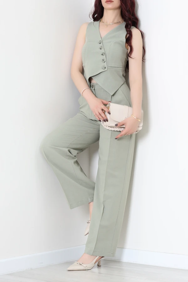 Çapraz Düğmeli Yelekli Takım Haki - 7677.1437.