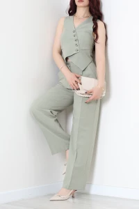 Çapraz Düğmeli Yelekli Takım Haki - 7677.1437.