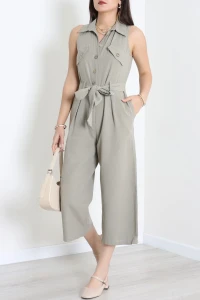 Bağlamalı Keten Tulum Haki - 7946.1437.