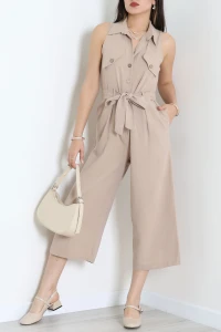 Bağlamalı Keten Tulum Vizon - 7946.1437.