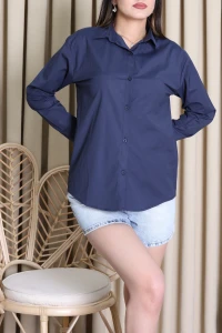 Oversize Poplin Kadın Gömlek Lacivert - 80245.2118.
