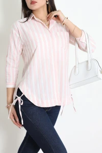 Yan Bağlamalı Keten Gömlek Pembe - 8087.1437.