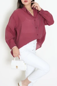 Arkadan Bağlı Oversize Poplin Gömlek Bordo - 8112.1437.