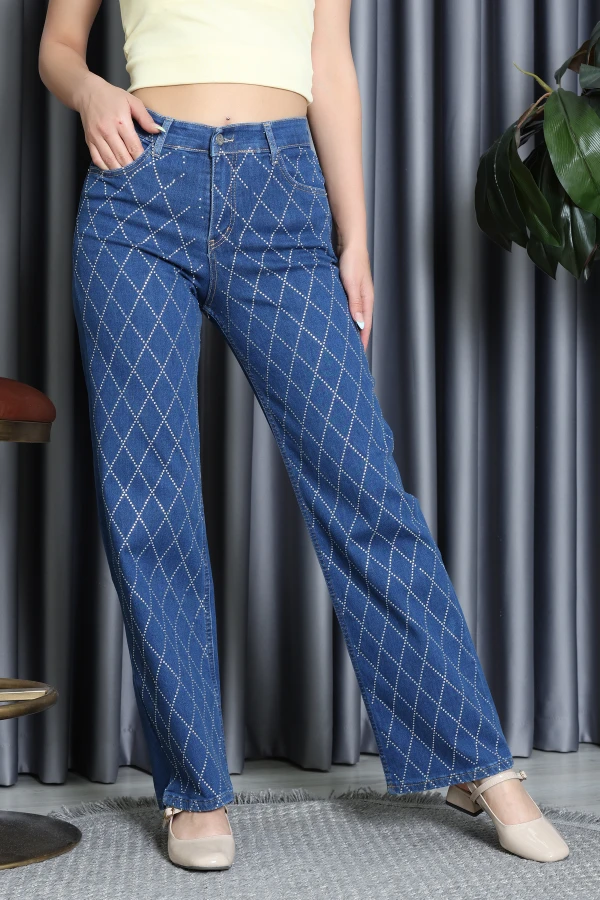 Taşlı Palazzo Kot Pantolon Mavi - 31362.2001.