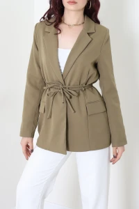 Bağlamalı Astarlı Blazer Ceket Yeşil - 31815.1991.