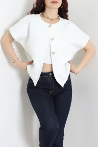 Scuba Kumaş Gold Düğmeli Ceket Beyaz - 32456.2023.