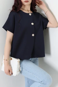 Scuba Kumaş Gold Düğmeli Ceket Lacivert - 32456.2023.