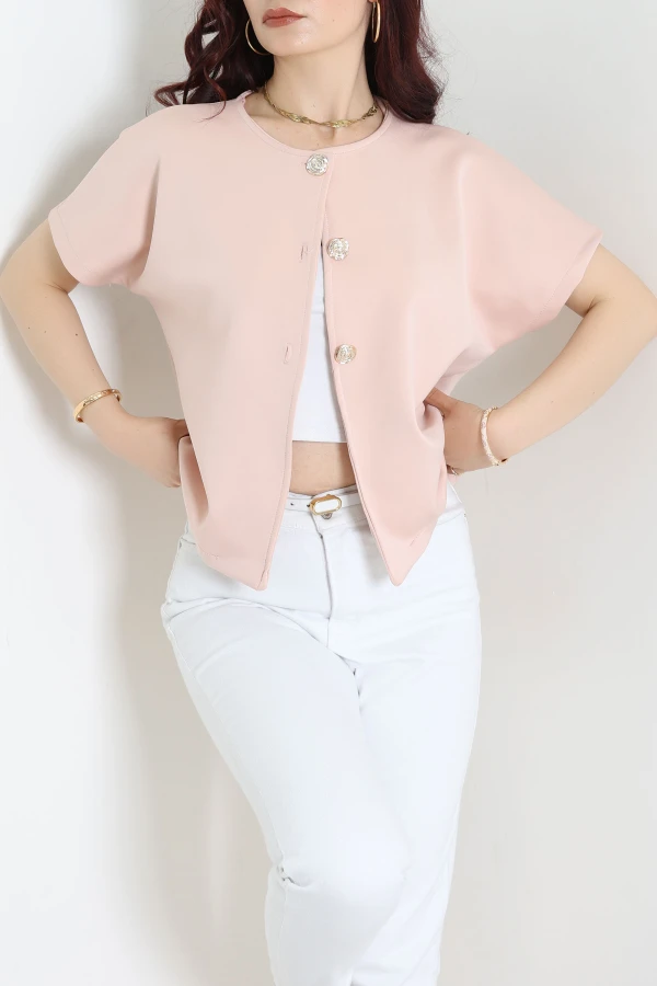 Scuba Kumaş Gold Düğmeli Ceket Pudra - 32456.2023.
