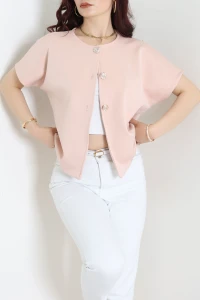 Scuba Kumaş Gold Düğmeli Ceket Pudra - 32456.2023.