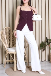 Astarlı Düğmeli Dabıl Yelek Mürdüm - 32458.1991.