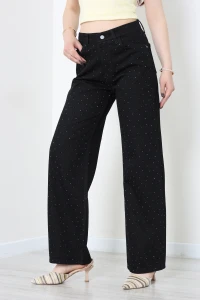 Taşlı Palazzo Kot Pantolon Siyah - 32759.2088.