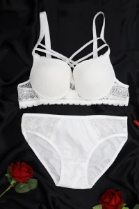 Çapraz İpli Dolgulu Sütyen Takım Beyaz - 52335.2158.