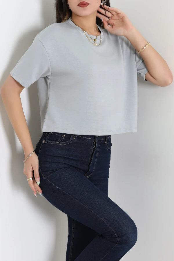 Crop Modal Tişört Gri - 55185.1872.