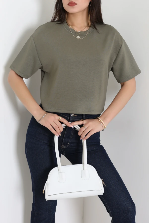 Crop Modal Tişört Haki - 55185.1872.