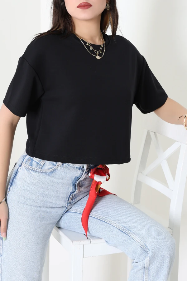 Crop Modal Tişört Lacivert - 55185.1872.