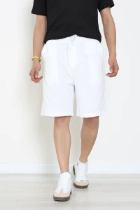 Beli Lastikli Keten Erkek Şort Beyaz - 71413.1837.