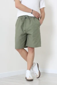 Beli Lastikli Keten Erkek Şort Haki - 71413.1837.