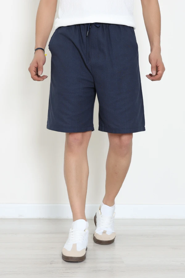 Beli Lastikli Keten Erkek Şort Lacivert - 71413.1837.