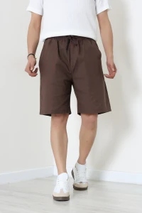 Beli Lastikli Keten Erkek Şort Acıkahve - 71413.1837.
