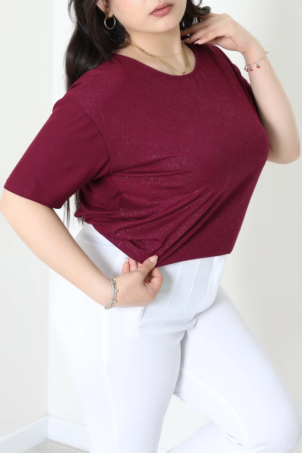 Simli Kısakol Viskon Bluz Mürdüm - 71475.1990.