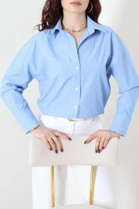 Çizgili Poplin Gömlek Mavi - 7483.1437.