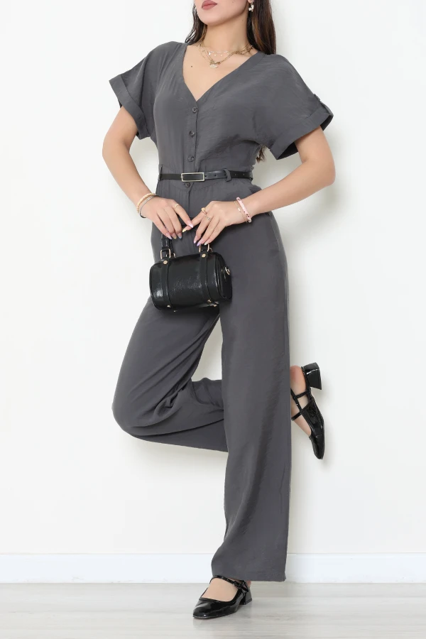 Dokuma Modal Kumaş Kemerli Tulum  Antrasit - 7811.1437.