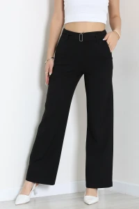 Kemerli Poliviskon Palazzo Pantolon Siyah - 7834.1437.
