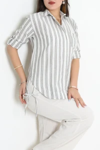 Yan Bağlamalı Keten Gömlek Füme - 8087.1437.