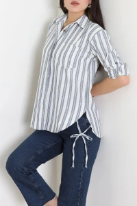 Yan Bağlamalı Keten Gömlek Lacivert - 8087.1437.