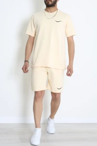 Double Face Özel Kumaş Oversize Erkek Şortlu Takım Bej - 80900.1837.