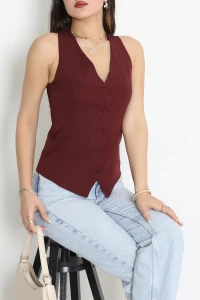 Düğmeli Poliviskon Yelek Bordo - 8161.1437.