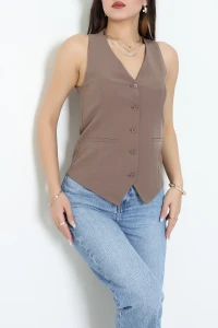 Düğmeli Poliviskon Yelek Açıkkahve - 8161.1437.