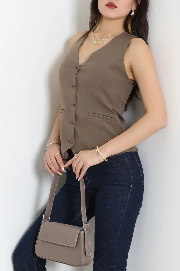 Düğmeli Poliviskon Yelek Mocha - 8161.1437.